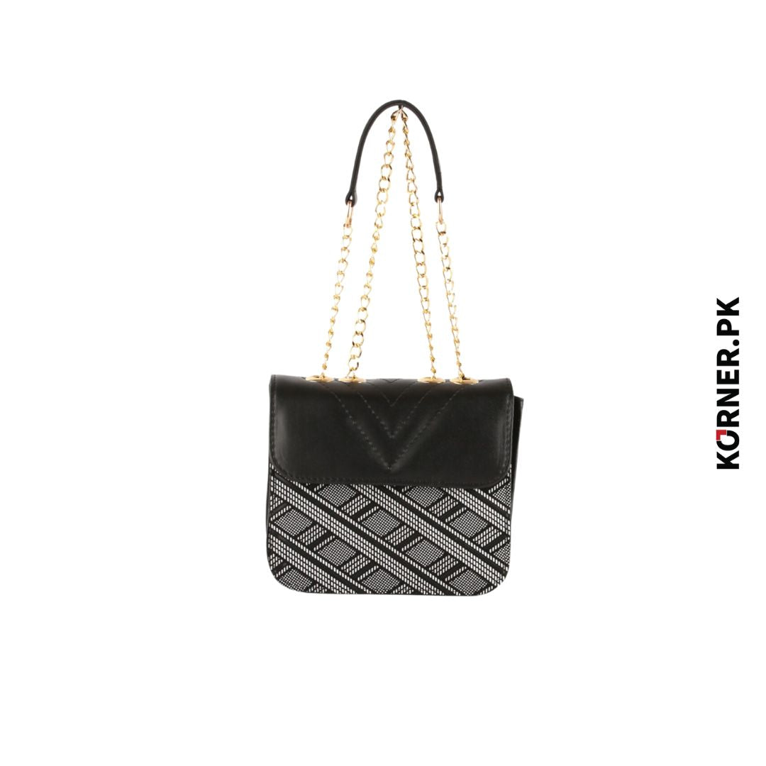 Black houndstooth chain cross-body bag