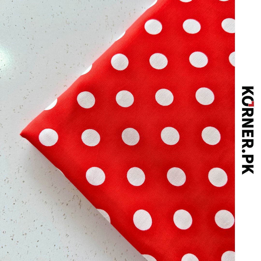 Red and White Polka Dots Linen Fabric 2pc
