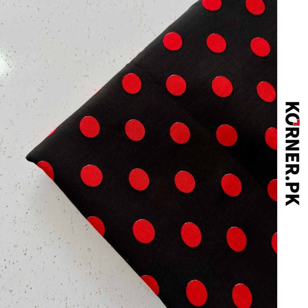 Black with Red Polka Dots Linen Fabric 2pc