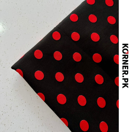 Black with Red Polka Dots Linen Fabric 2pc