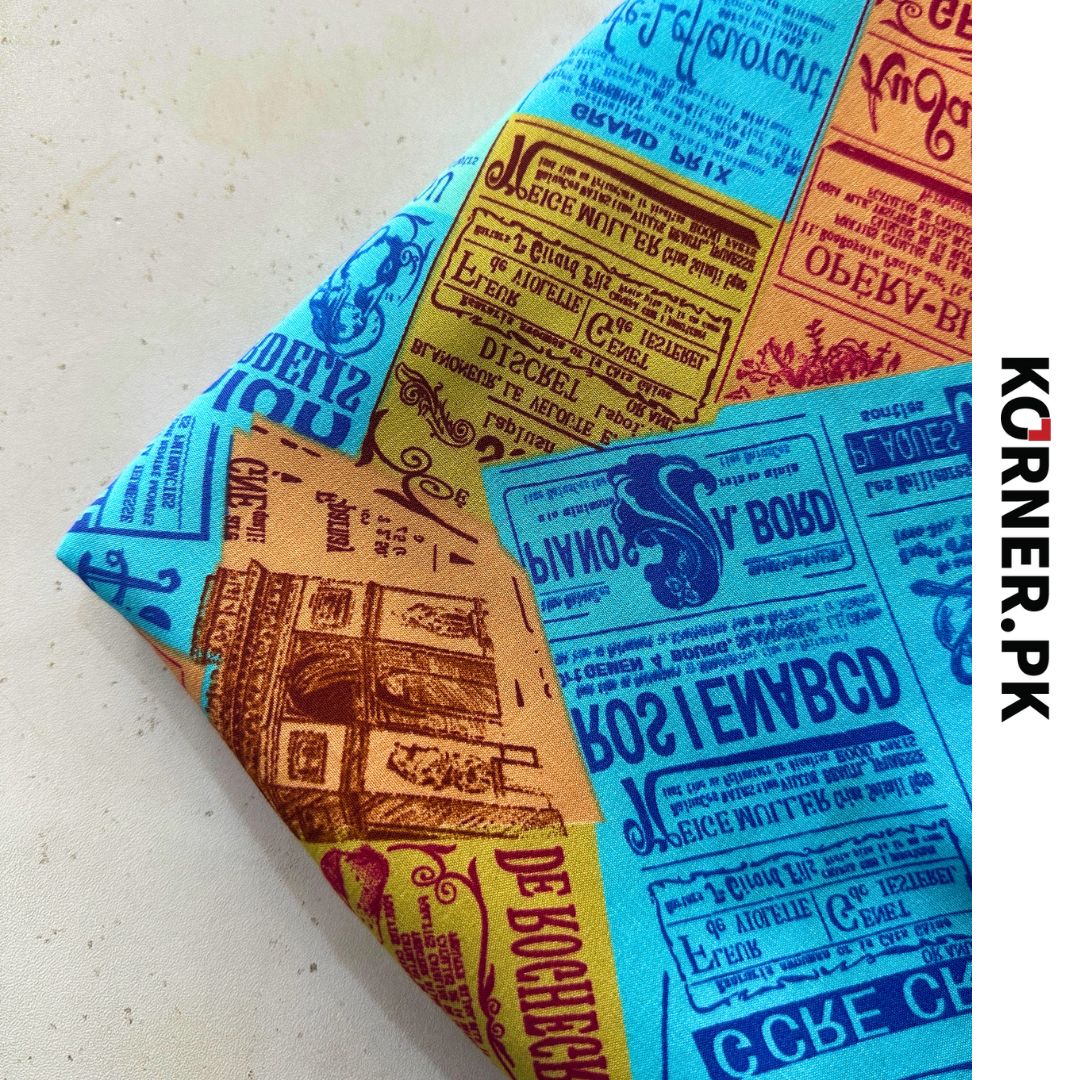 Newspaper Print Linen Fabric 2pc