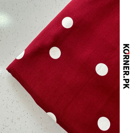 Maroon and White Polka Dots Linen Fabric 2pc