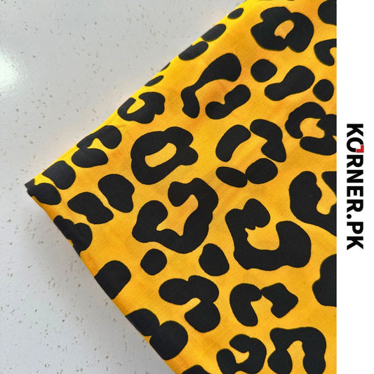 Yellow Black Leopard Print Linen Fabric 2pc