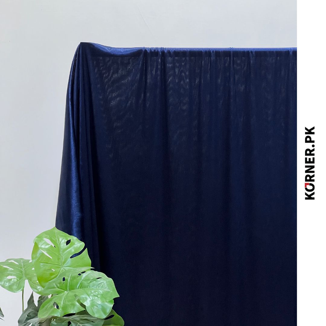 Navi Blue Plain Velvet Fabric