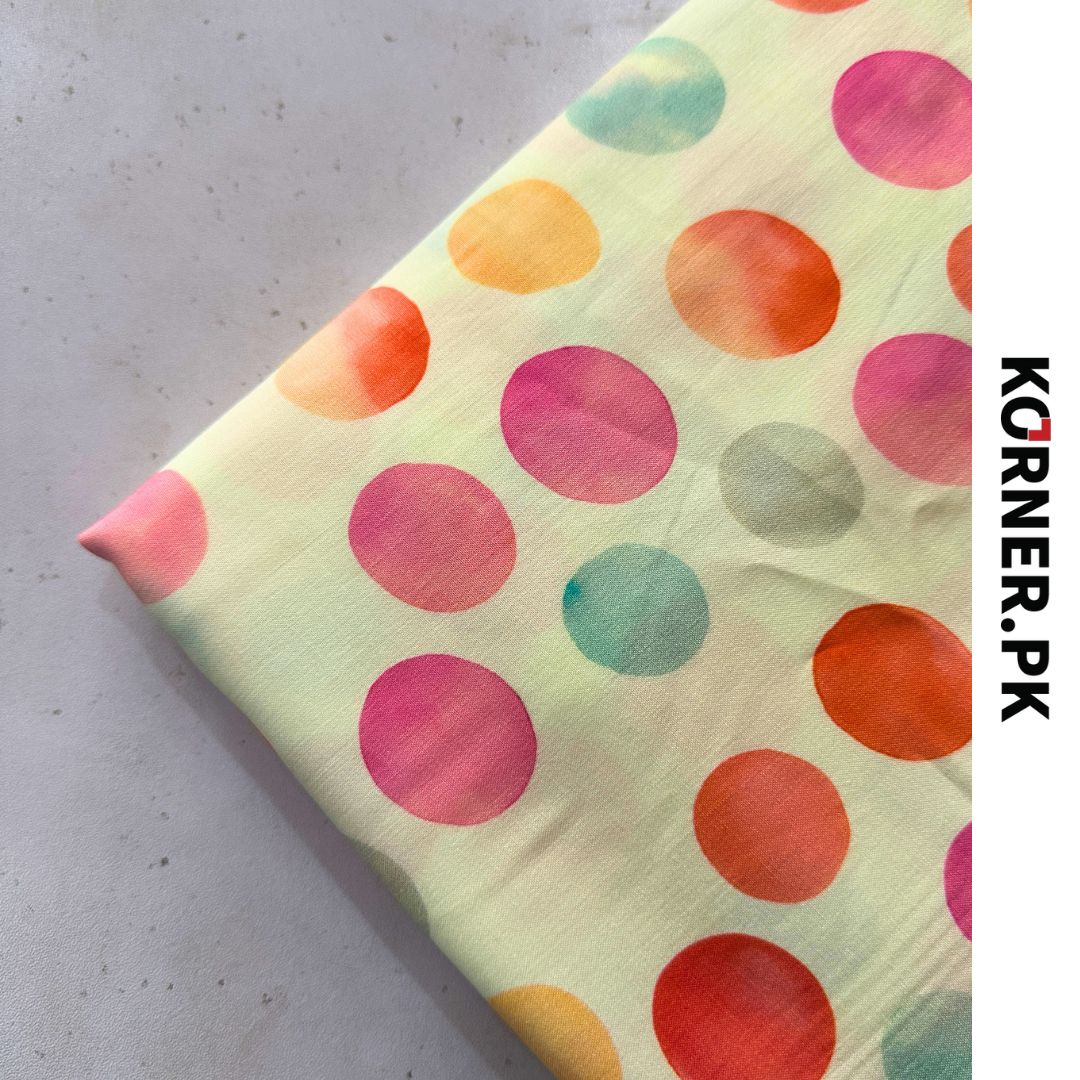 Multi Colors Dots Print Linen Fabric 2pc