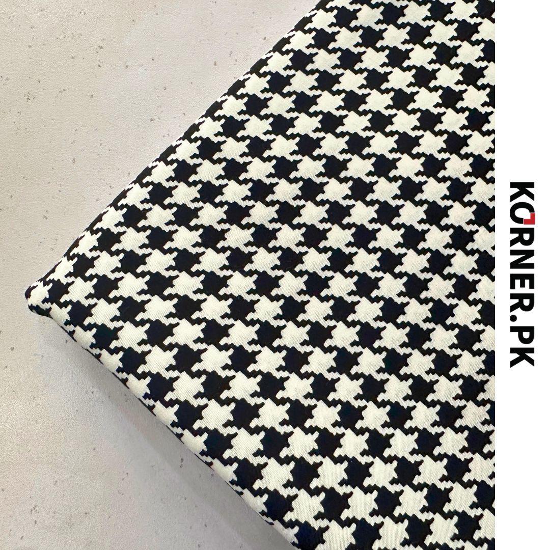 Houndstooth Print Linen Fabric 2pc