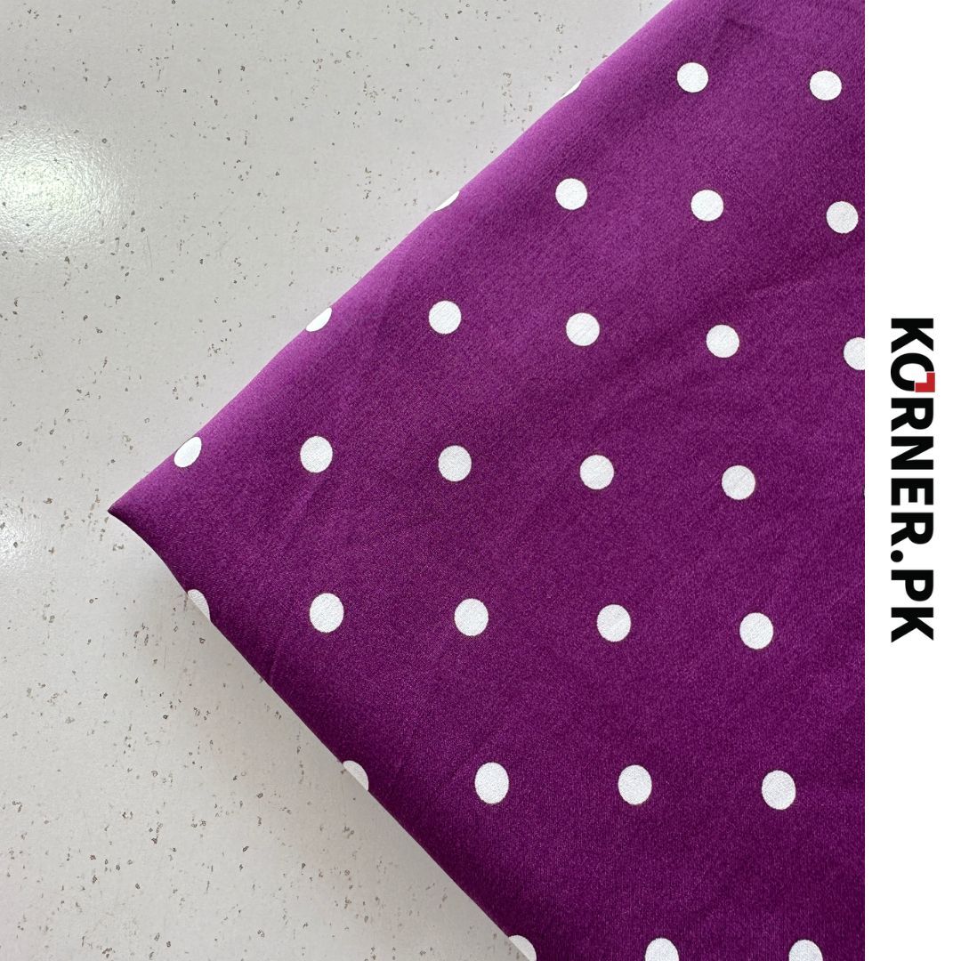 Purple and White Polka Dots Linen Fabric 2pc