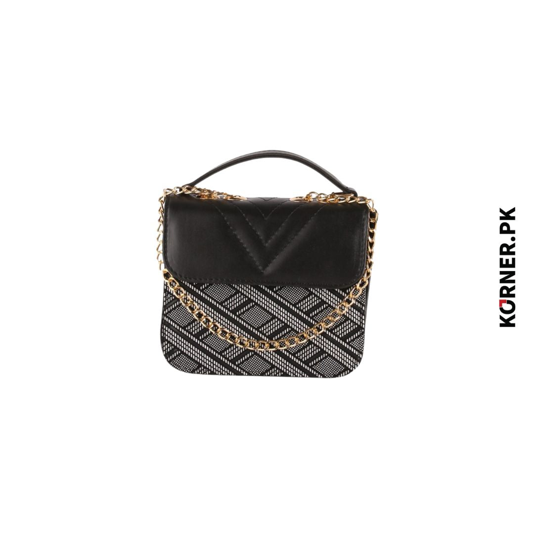 Black houndstooth chain cross-body bag