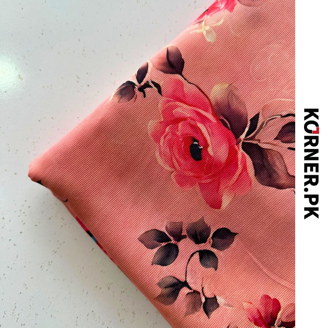 Coral Peach Print Corduroy Fabric 2pc
