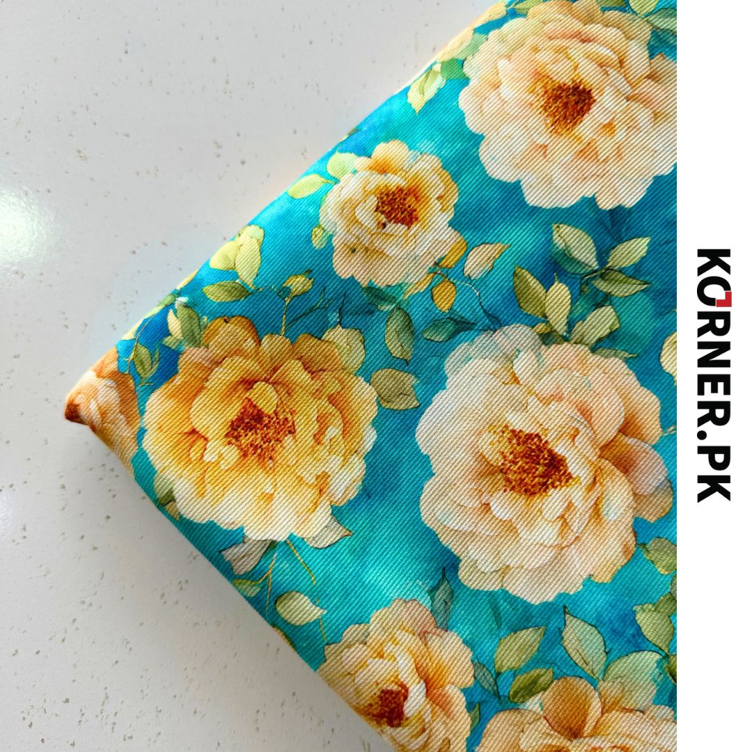 Large Yellow Cream Floral Corduroy Fabric 2pc