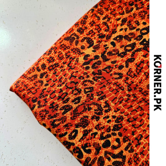 Orange And Black Cheetah Print Corduroy Fabric 2pc