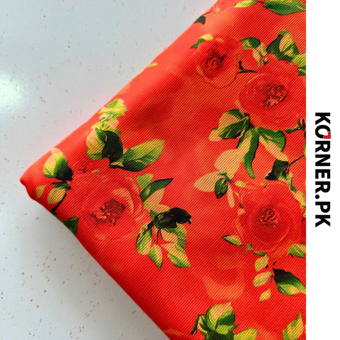 Red Floral Pattern Corduroy Fabric 2pc