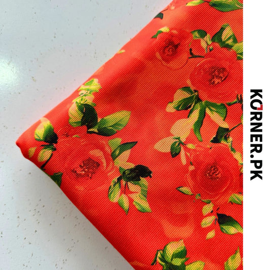 Red Floral Pattern Corduroy Fabric 2pc