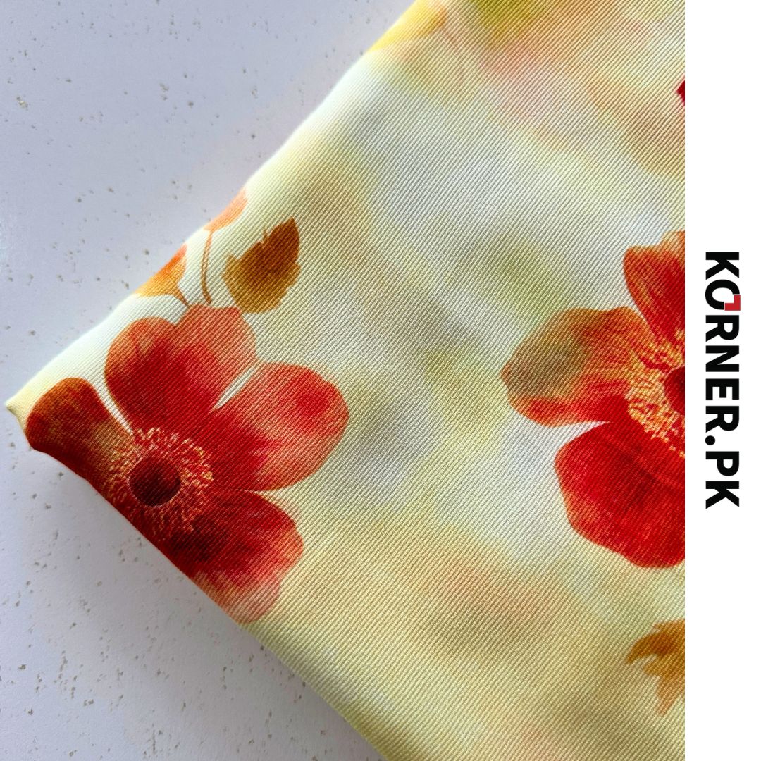 Red Floral Print Corduroy Fabric 2pc
