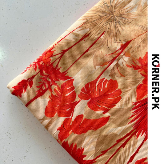 Red Leaf Design Corduroy Fabric 2pc