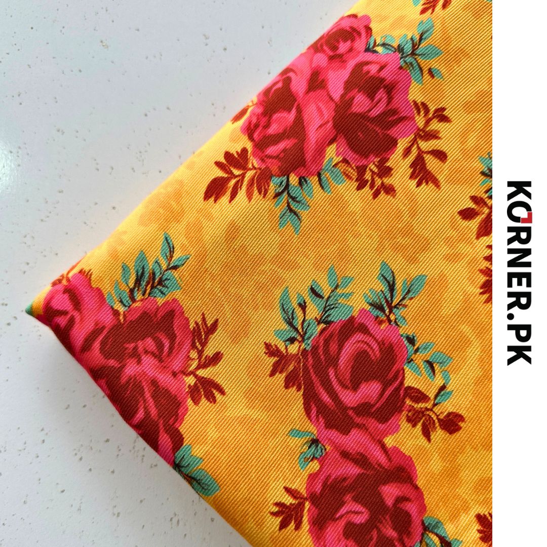 Red Rose Print Corduroy Fabric 2pc