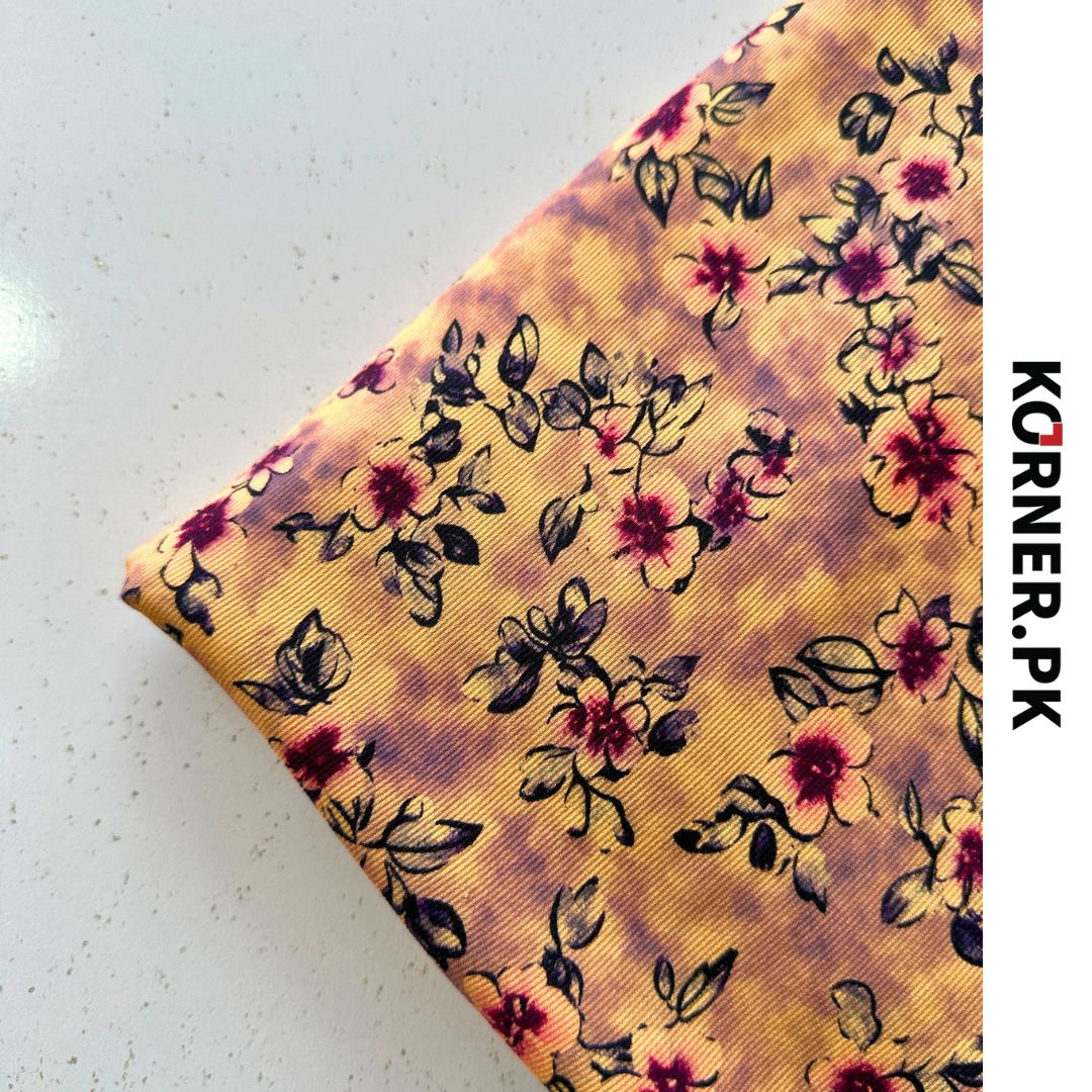 Vibrant Yellow Base Floral Corduroy Fabric 2pc